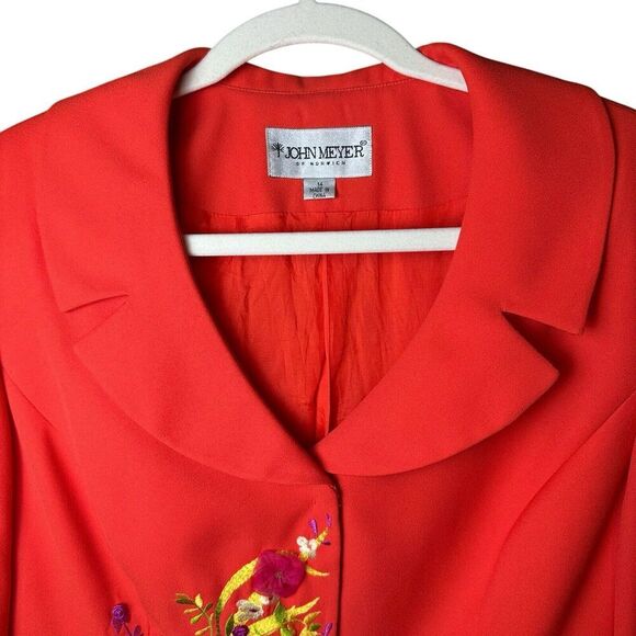 John Meyer Norwich Bright Orange Floral Embroidered Vintage Lined Blazer Sz 14 - Picture 3 of 12